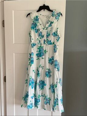 J. Crew White with Blue Floral Print dress.